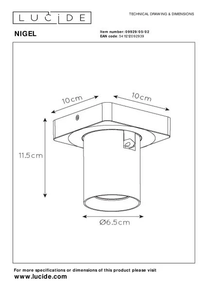 Lucide NIGEL - Plafondspot - LED Dim to warm - GU10 - 1x5W 2200K/3000K - Mat Goud / Messing - technisch